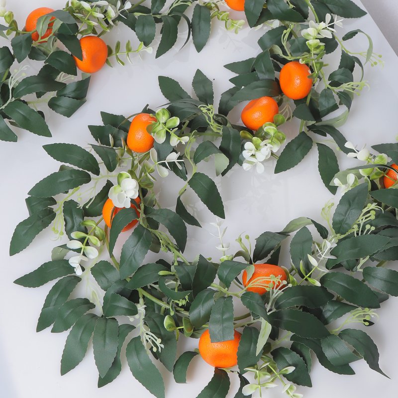 Artificial Orange Fruit Garland 67.7 Inch with White Flowers & Green Leaves - Indoor & Outdoor Decor