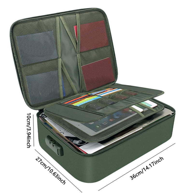 Fireproof Waterproof Document Storage Box with Lock, Collapsible Travel Organizer