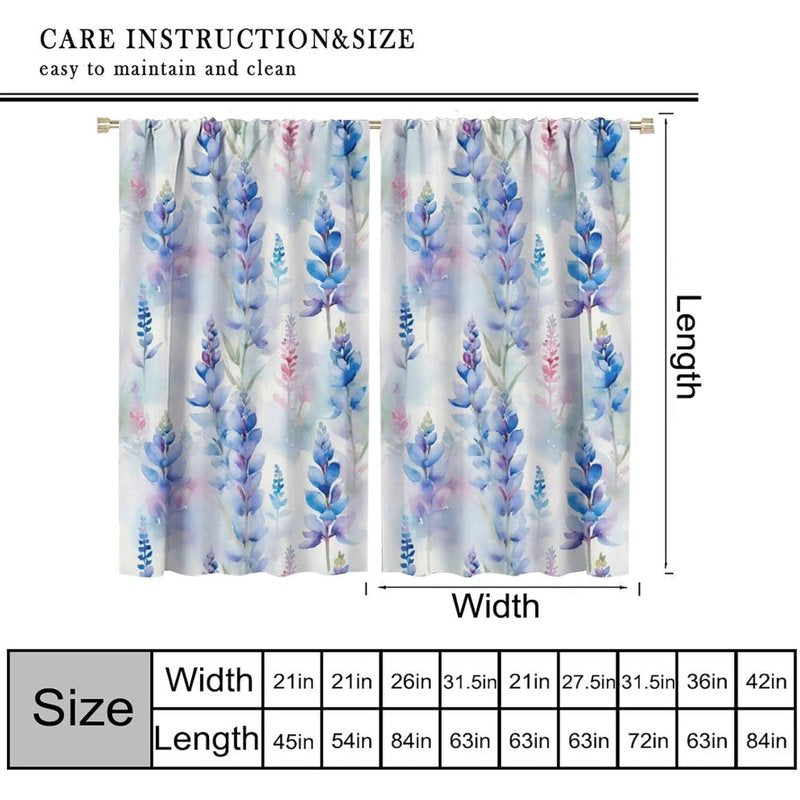 Lavender Floral Curtains Set - Botanical Pattern Window Drapes for Bedroom & Kitchen