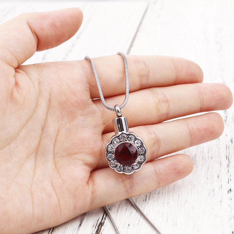 Pink Crystal Rhinestone Flower Cremation Urn Pendant Keepsake Jewelry with Free Funnel & Velvet Box