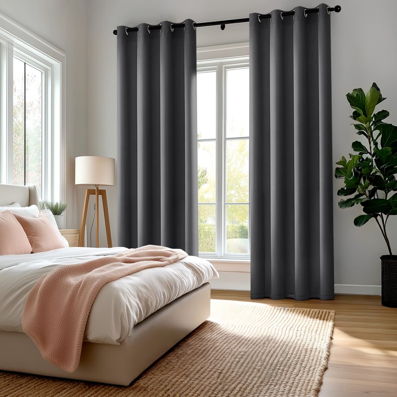 Total Blackout Curtains for Bedroom & Living Room - Thermal Insulated, 2 Panels, Grommets, Dark Gray