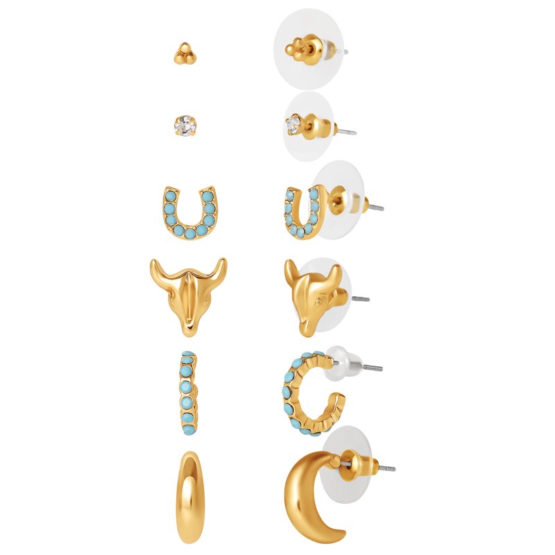Women’s Faux Turquoise Earrings Set - 6 Pairs Fashion Stud & Drop Earrings