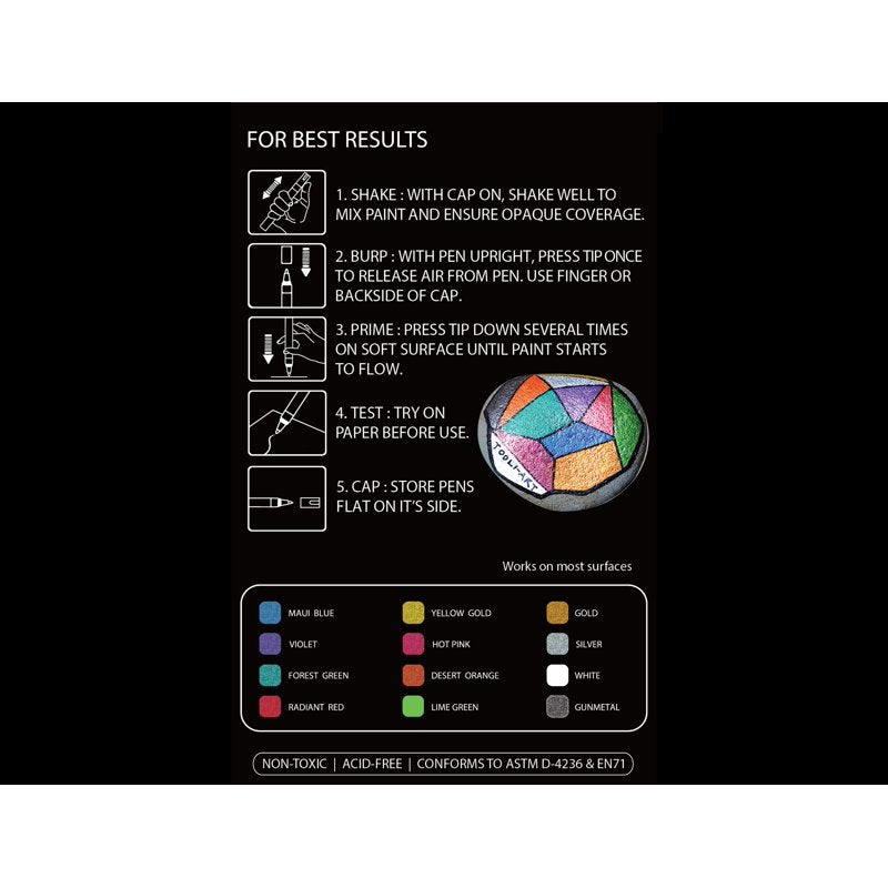Metallic Acrylic Paint Pens Set for Rocks Glass Mugs - 24 Colors, Fine & Medium Tips