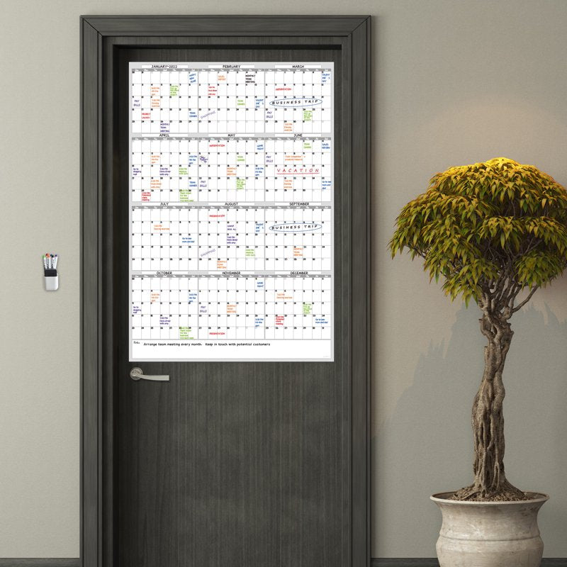 Dry Erase Yearly Wall Calendar - Large Magnetic Whiteboard Planner