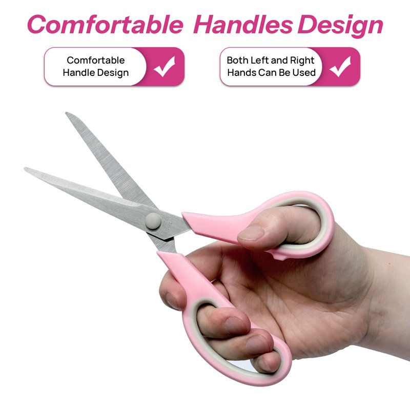 4 Pack Pink Scissors Set - All-Purpose 8in Heavy-Duty with Comfort Grip Handles