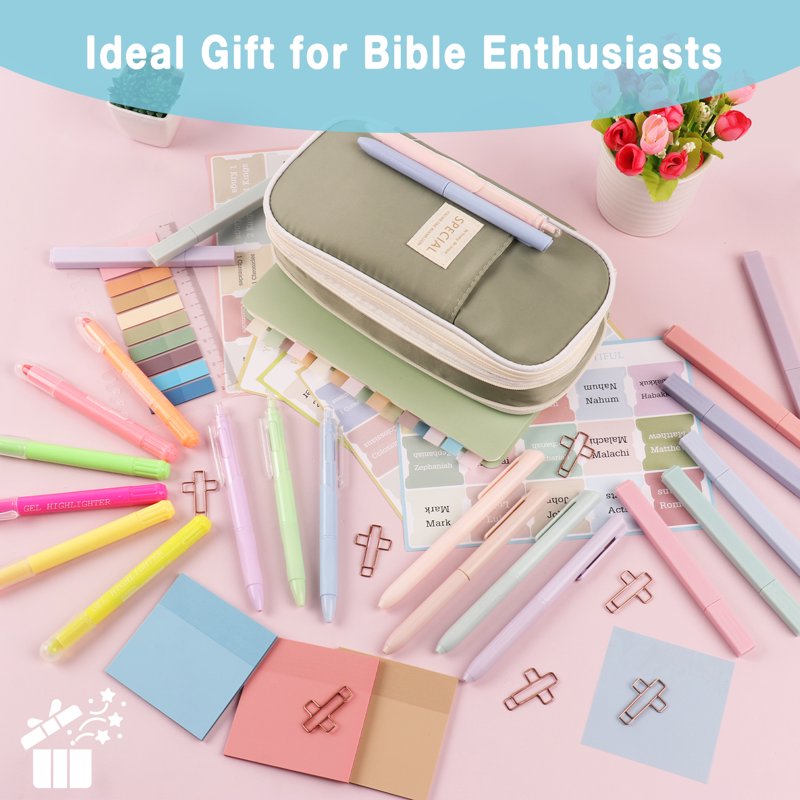 Bible Study Supplies Kit with Highlighters and Case - 33 Pieces for Women
