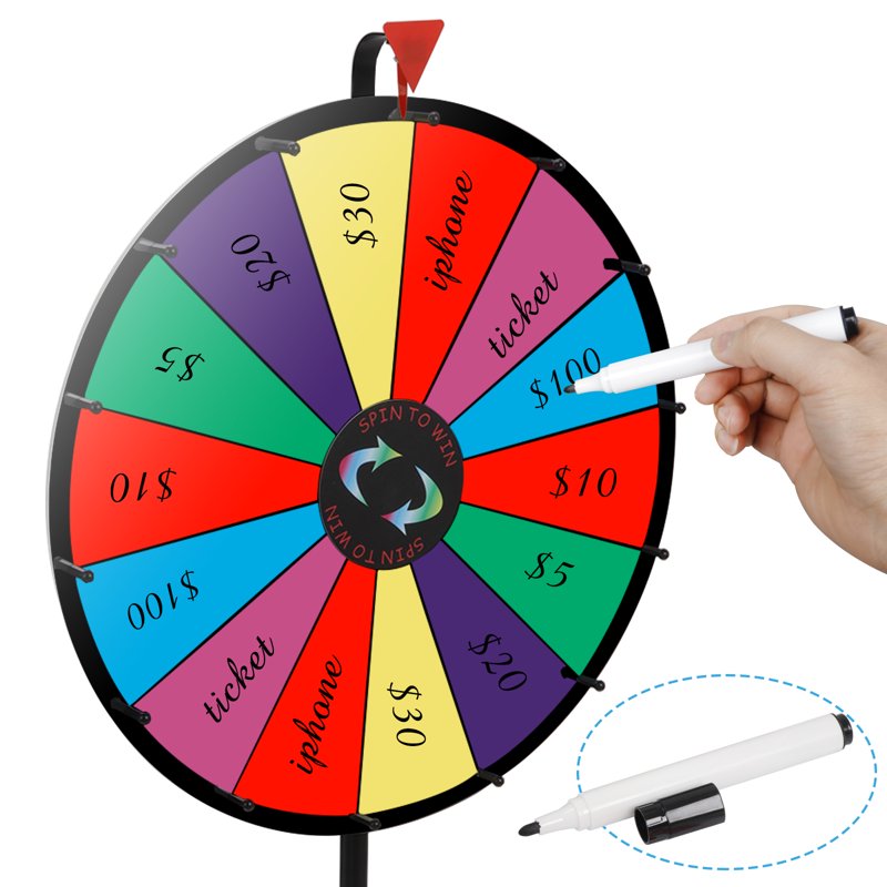 24-Inch Prize Wheel with Metal Stand and Customizable Slots for Events