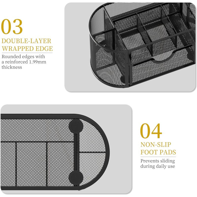 Small Mesh Desk Organizer with Drawers, 9 Compartments for Office and Makeup
