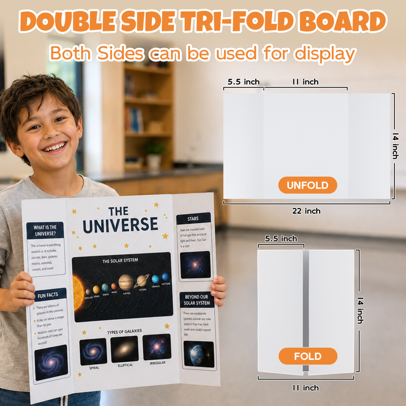 4 Pack Trifold Poster Boards 14x22 Inches White Presentation Display Boards