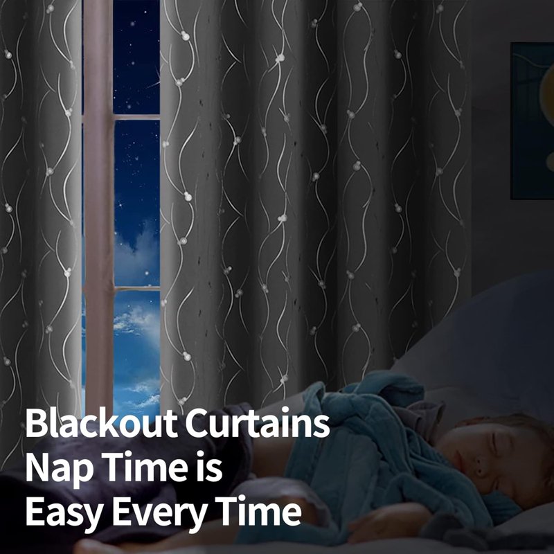 Blackout Thermal Insulated Grommet Window Curtains - Dark Grey, 2 Panels