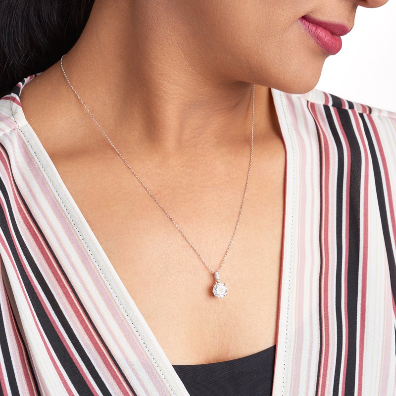 Moissanite Solitaire Pendant Necklace in Two-Tone Sterling Silver - 2 Carats