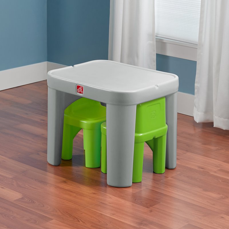 Kids Plastic Toddler Table and Chairs Set - Gray, 2 Chairs, Easy Clean
