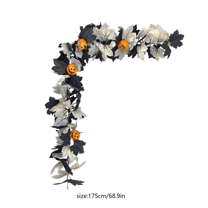 Halloween Pumpkin Garland with Fall Maple Leaves and Mini Pumpkins - Indoor Outdoor Holiday Decor