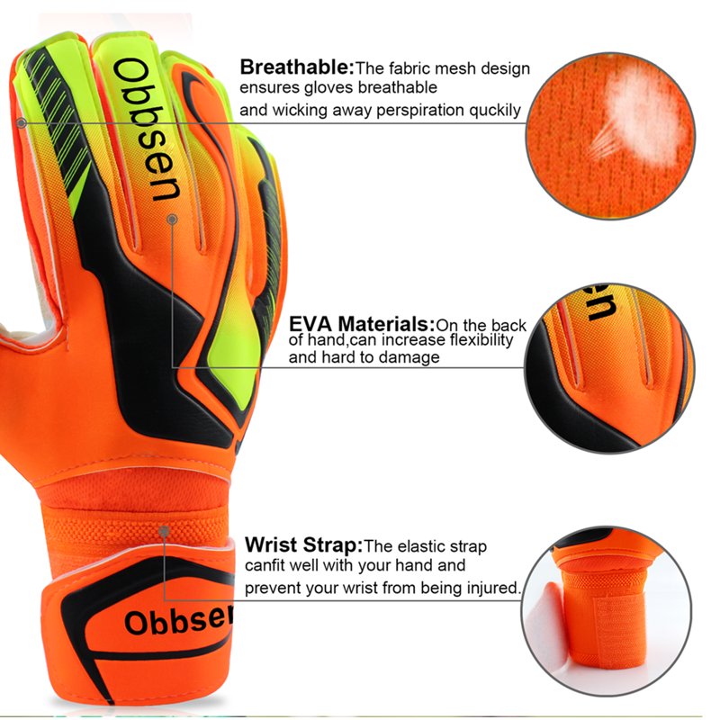 Obbsen Youth & Adults Goalie Gloves with Finger Protection - Neon Orange Flare (Size 6) Soccer Goalkeeper Gloves