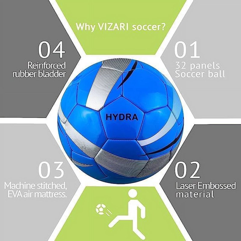 Vizari Hydra Soccer Ball 4 Blue - Sizes 3, 4, 5 | TPU All-Weather Indoor Outdoor