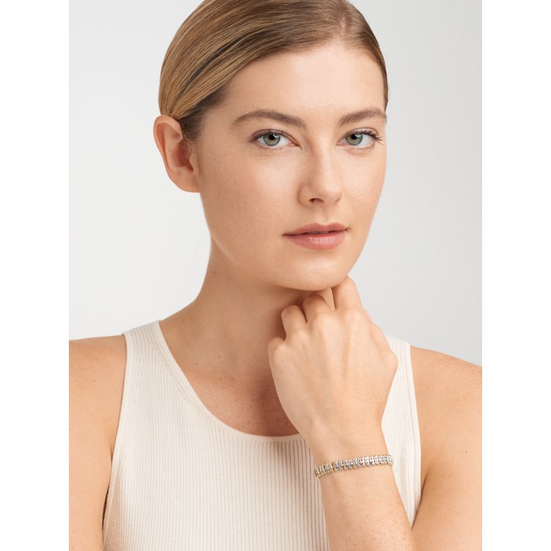 Gold Plated Silver S Link Tennis Bracelet with Diamond Accents 7.25"