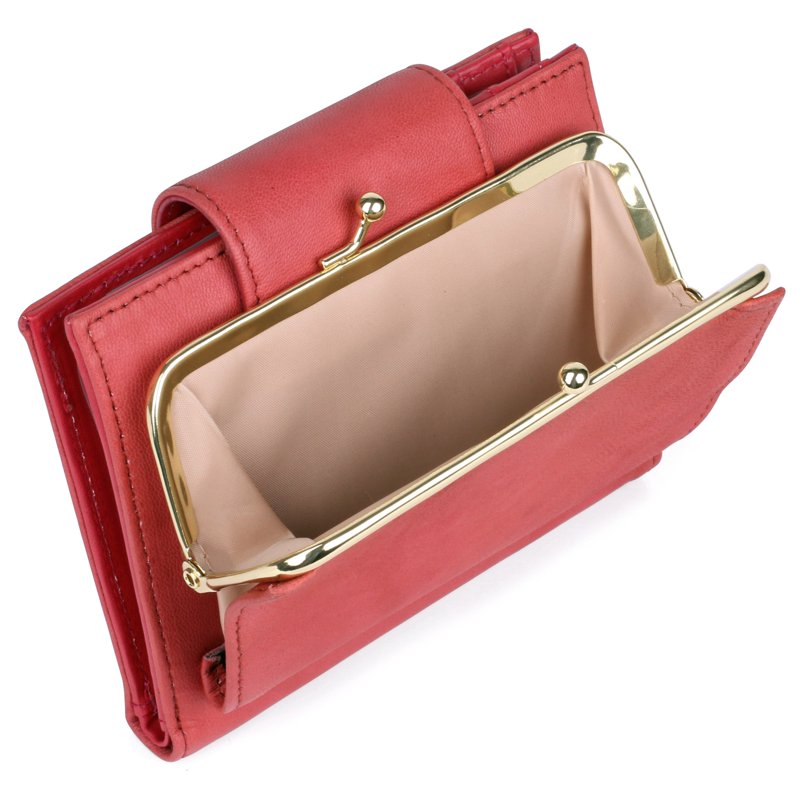 Women’s Red Leather Card Wallet with Multiple Card Slots & ID Window
