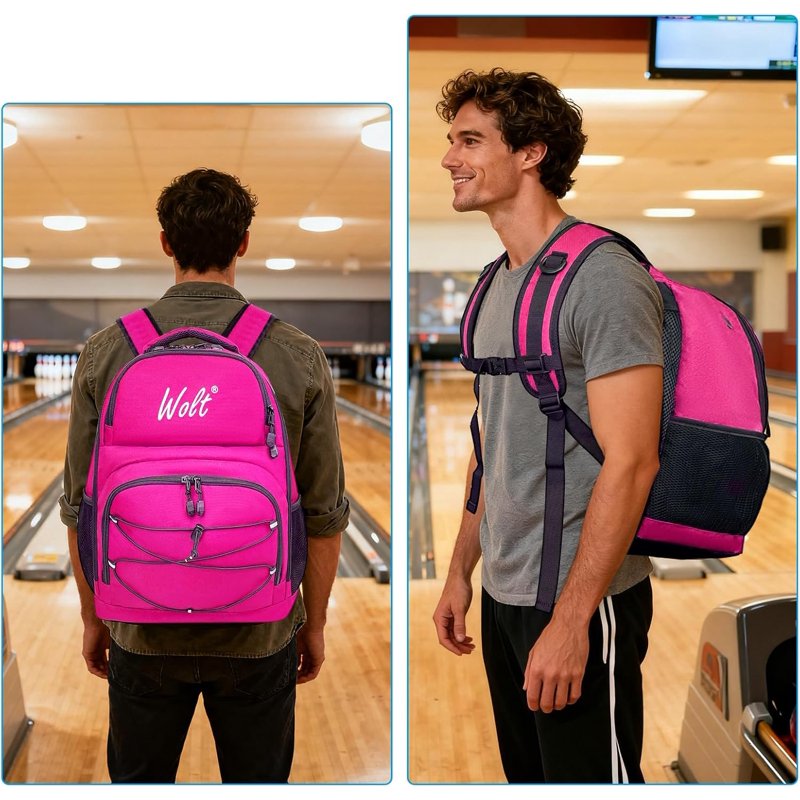 WOLT 2-Ball Bowling Backpack with Ventilated Shoe Compartment, Pink