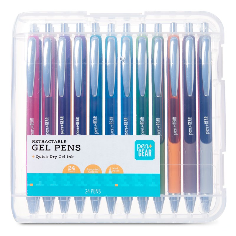 Assorted Color Gel Pens - Medium Point Retractable Pen Set, 24 Count