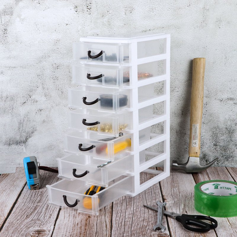 Mini Plastic 7 Drawer Desktop Organizer Box - White Storage Container