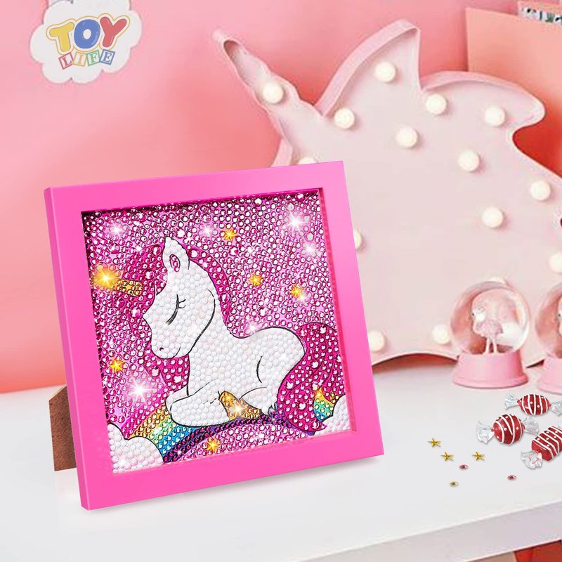 Kids Diamond Painting Kit Unicorn with Wooden Frame - Arts & Crafts Activity for Ages 6-12