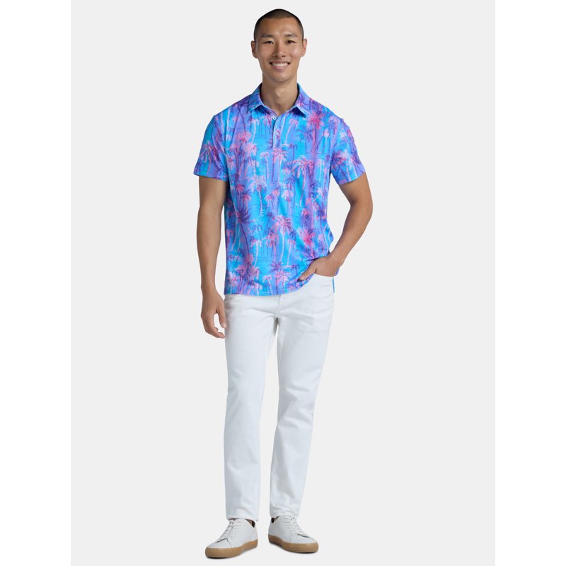 Birdie Bound Palm Print Golf Polo Shirt for Men & Big Men – Variation: Digital Lavender Palm, S