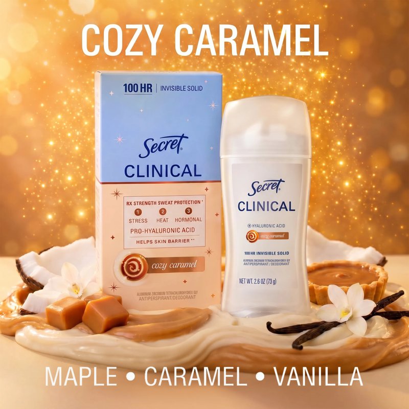 Secret 100HR Clinical Antiperspirant Deodorant for Women, Cozy Caramel, 2.6 oz