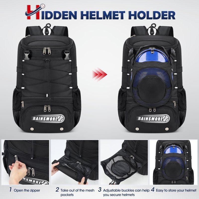 Waterproof Baseball Backpack with Shoe Compartment & Helmet Holder - Lightweight Sports Bag