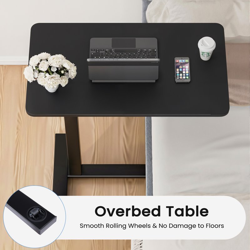 ZUNMOS Mobile Standing Desk with Hidden Casters - Height Adjustable Overbed Laptop Table (Variation: Black)