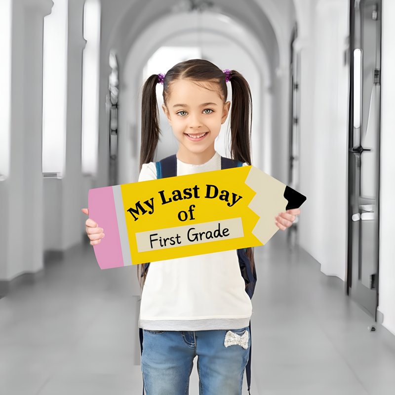 Double Sided First and Last Day of School Sign - Reusable Wooden Chalkboard for Preschool to 6th Grade Photo Prop