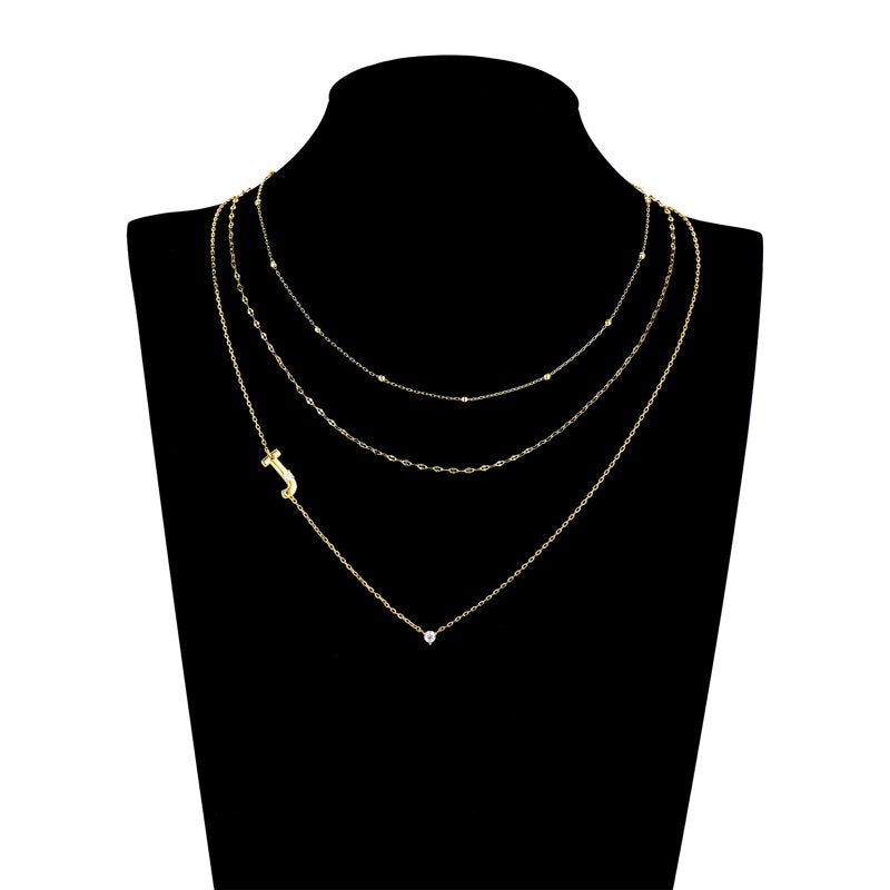 Gold Flash Plated Initial Necklace Set with Cubic Zirconia - Multiple Letters