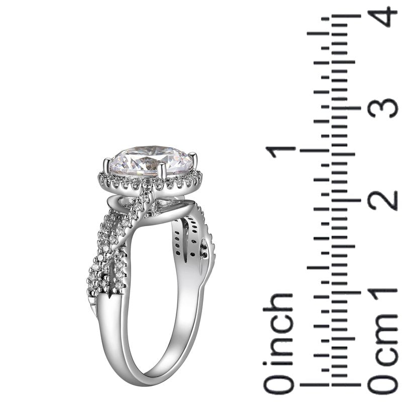Moissanite Halo Engagement Ring in Rhodium Plated Sterling Silver - 2.75 Carats