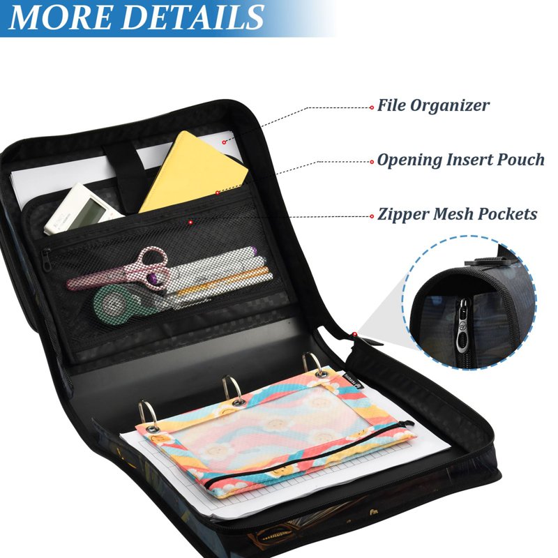 Waterproof 1.5 Inch Zipper Binder with Shoulder Strap for 500 Sheets - Organizing School & Office Supplies