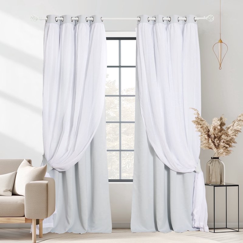Blackout Double Layer Room Darkening Curtains for Bedroom Privacy Set of 2