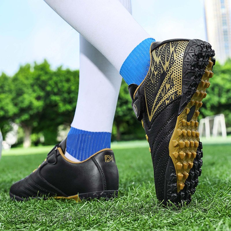 LRen Boys Soccer Cleats - Lightweight Outdoor Football Shoes, Black, Size 1.5