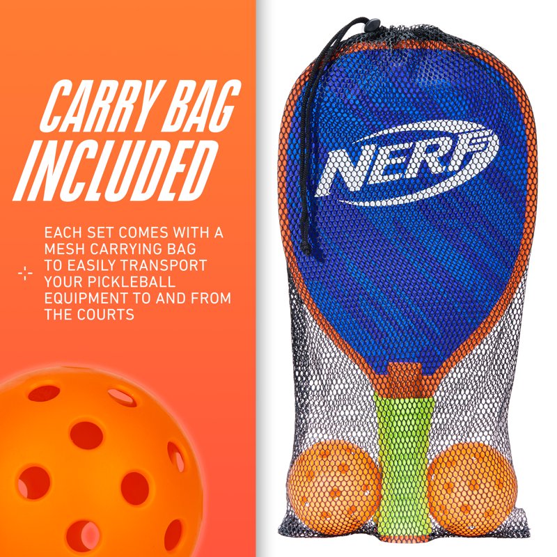 NERF 2 Player Pickleball Paddle Set - Blue Variation, 2 Paddles + 2 Balls