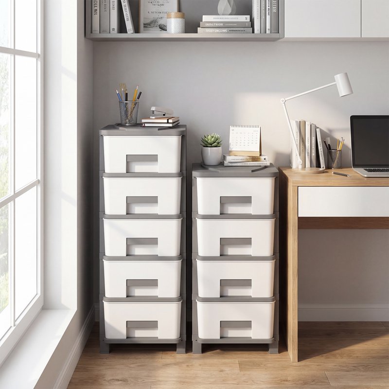 Plastic 4-Drawer Storage File Cabinet - Space-Saving Organizer for Bedroom & Office