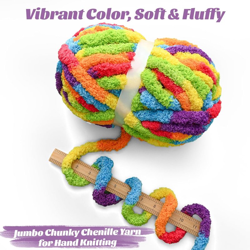 Bulky Variegated Chenille Yarn for Crochet and Knitting - 10 Skeins, Soft & Thick