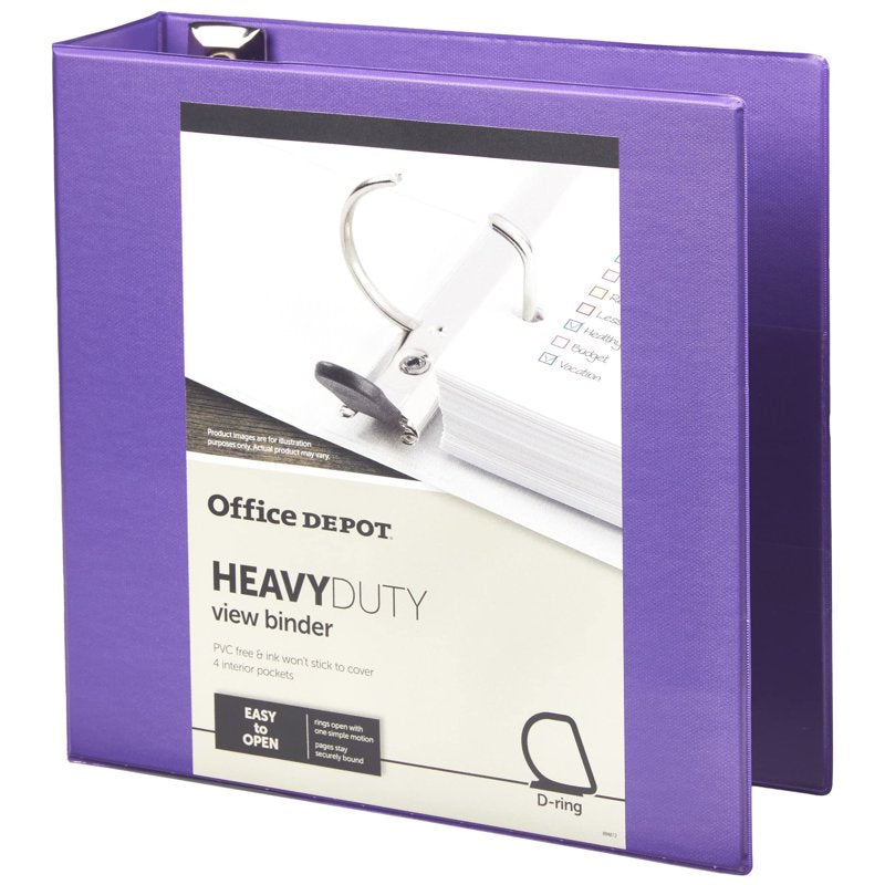 Heavy-Duty D-Ring View Binder - 3 Inch Rings, 650 Sheets, Purple