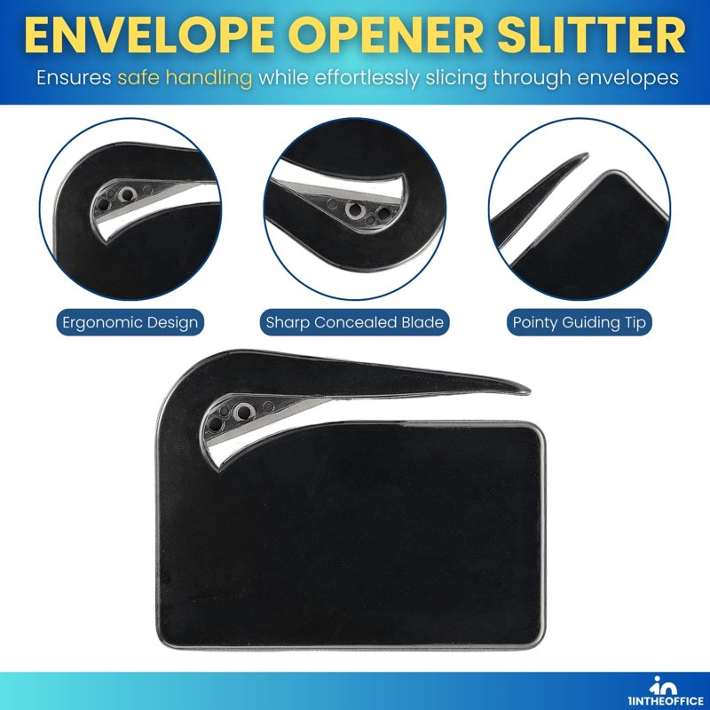 Envelope Openers 4 Pack - Black Stainless Steel Blade Mail Cutters for Office & Home