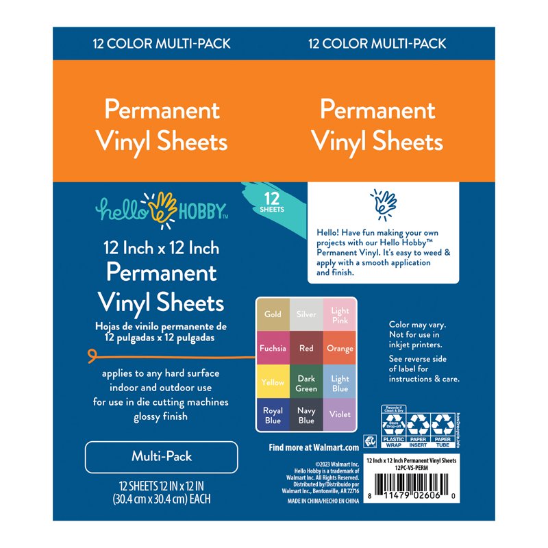 12 Pack Permanent Craft Vinyl Sheets - 12x12 Inches for DIY Projects
