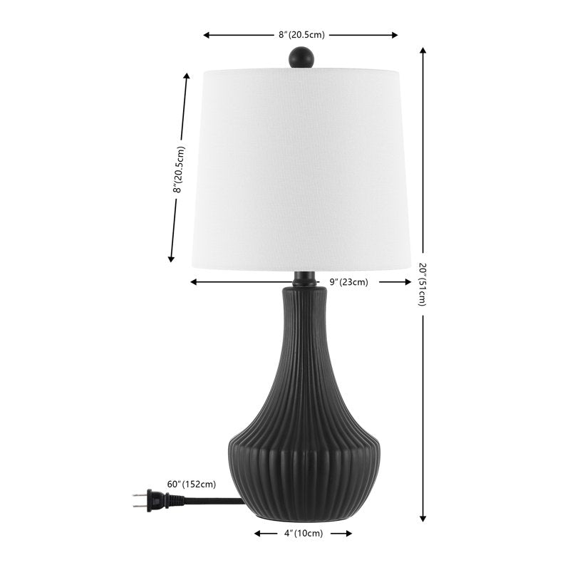 Glam Black Iron Table Lamp with Off-White Cotton Shade - 20 Inch