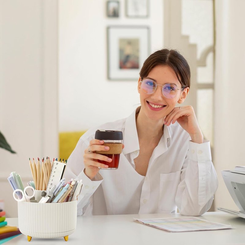 Rotating Desk Pen Organizer with 5 Slots - Space-Saving Art & Office Supply Holder
