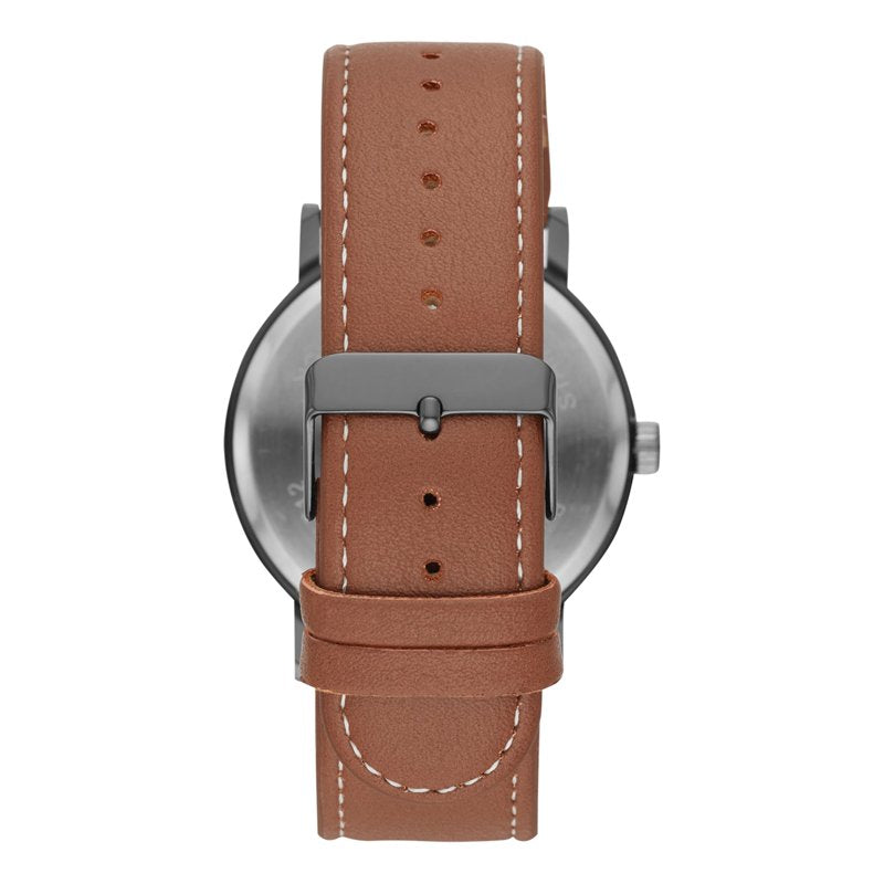 Men's Analog Watch with Gunmetal Case and Vegan Leather Strap