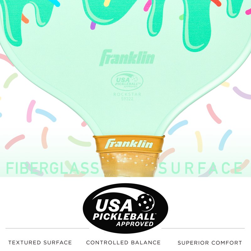 Youth Pickleball Paddle with Max Grit Fiberglass Surface - Franklin Sports Junior Paddle - USA Pickleball Approved - Ice Cream Variation