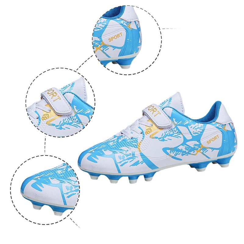 Mezzall Boys Football Cleats Firm Ground Youth Shoes with Advanced Traction, 13.5-14 Years (White/Blue) - B-209