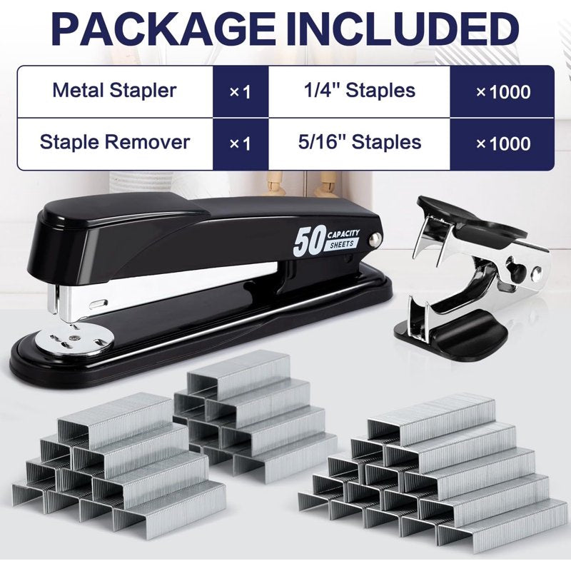 Heavy Duty Stapler for 50 Sheets with Staples and Remover – No Jam Office Stapler