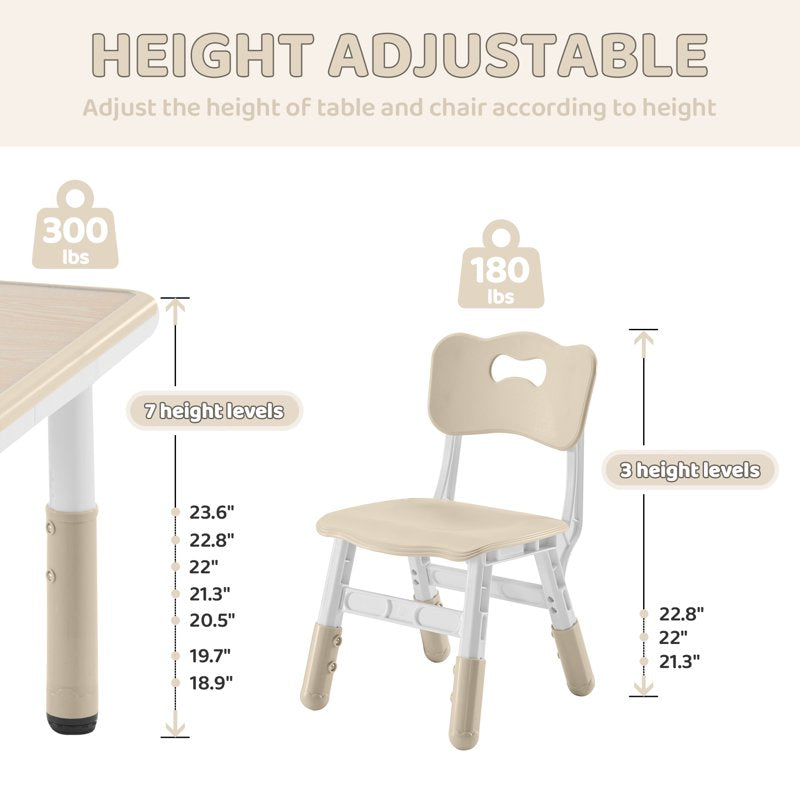 Kids Activity Table and 2 Chairs Set with Adjustable Height and Graffiti Desktop