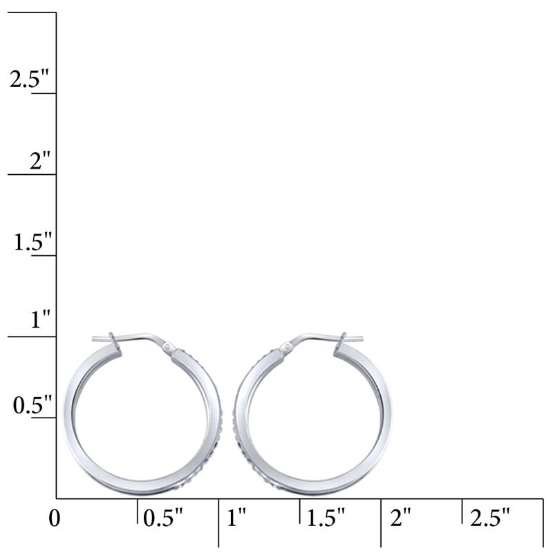 Rhodium Plated Sterling Silver Hoop Earrings with Crystals - 2 Row Classic Design
