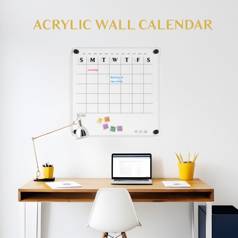 Reusable Acrylic Wall Calendar 12x12 Inch Monthly Planner & Memo Board